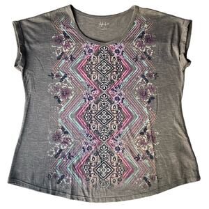 Style & Co Women’s Short Sleeve Screw Neck T-shirt size S, Floral Gray